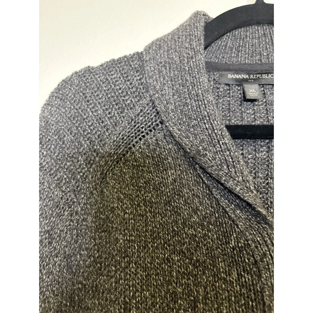 Banana Republic Mens Gray Cotton Blend Zip Cardigan Sweater  XL Academia Preppy